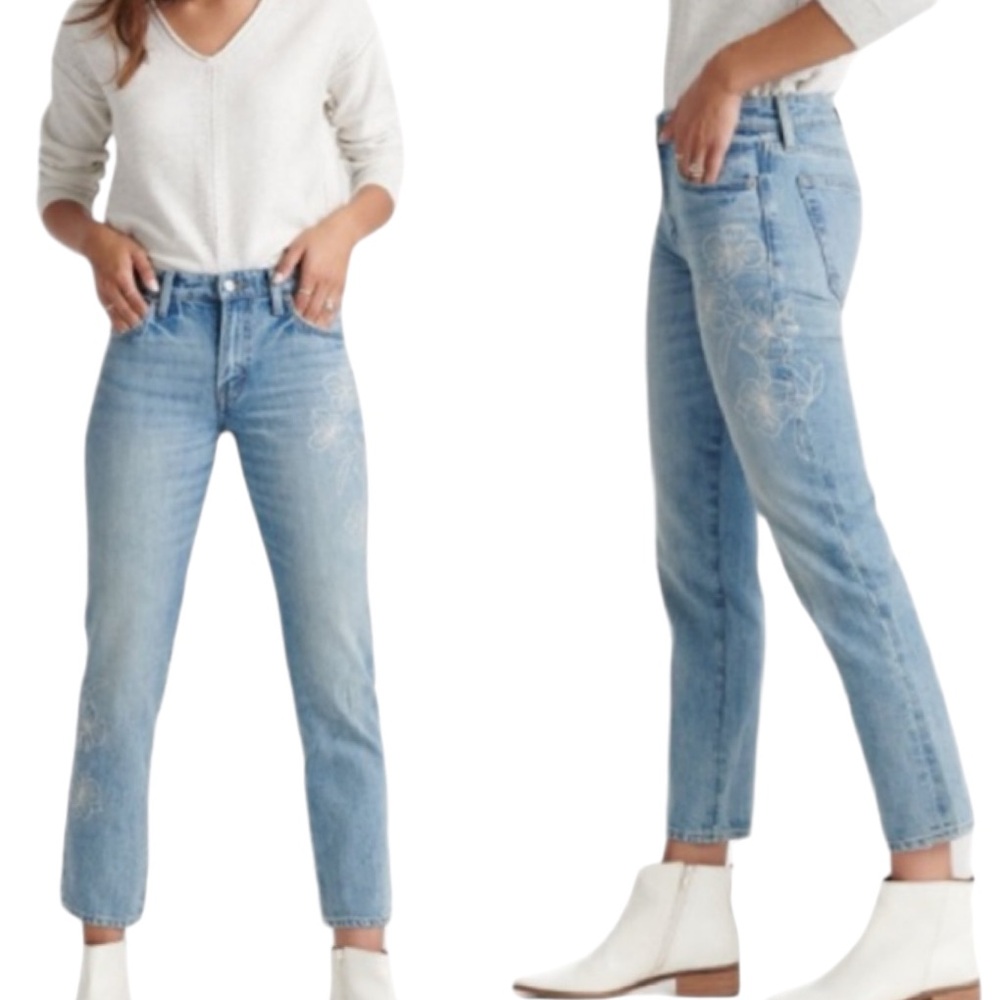 Lucky Brand Sienna Slim Relaxed Fit Floral Embroidered Boyfriend Jeans